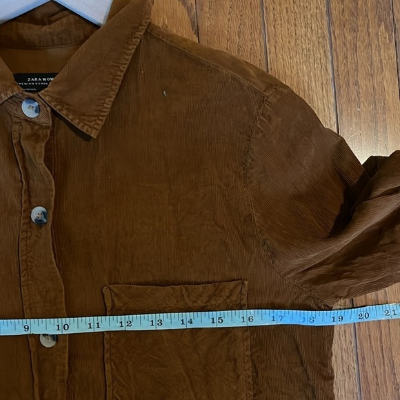 Zara | Carmel Brown Corduroy Lightweight Button Up Shirt Shacket Fall SZ Small - Picture 7 of 8